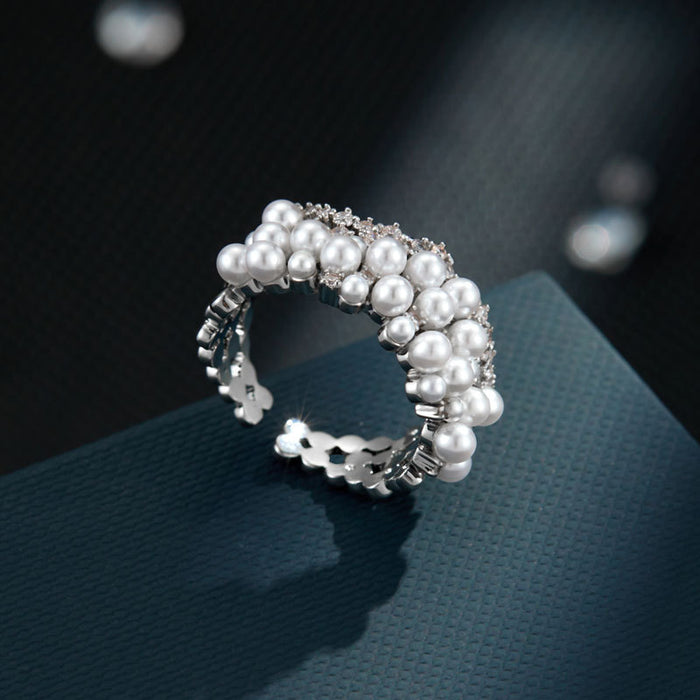 Wholesale Pearl Zircon Open Ring Niche Exquisite Finger Ring  Ring