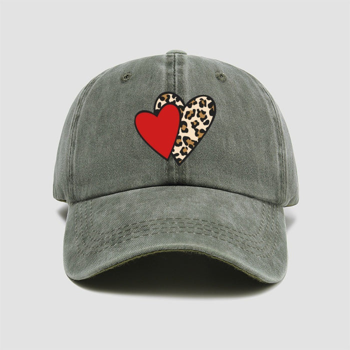 Wholesale Leopard print heart-shaped baseball cap, retro and fashionable duckbill cap, personalized sun hat