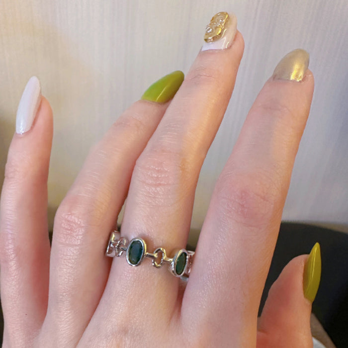 Wholesale Crystal Colored Diamond Black Olive  Dopamine Ring Women's Ring