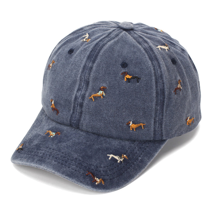 Wholesale Stylish Distressed Baseball Cap with Dachshund Embroidery American Retro Soft Top