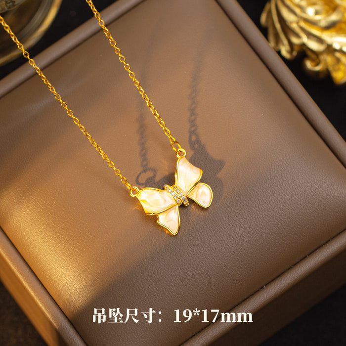 Wholesale Titanium Steel Necklace Bow Pendant Earrings Rings Set