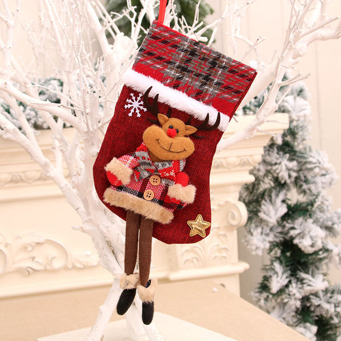 Wholesale Christmas Decorations Christmas Stocking Pendants Dolls Stereo Linen Socks Christmas Gift Bags Long Legs Christmas Socks
