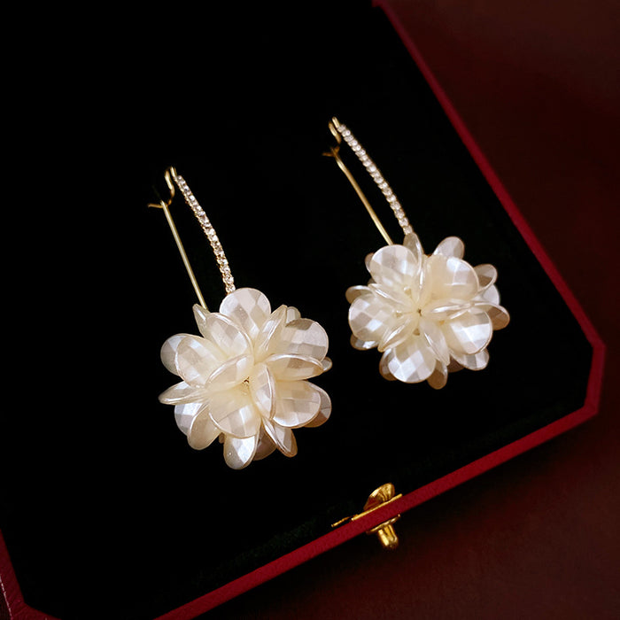 Wholesale Acrylic Flower Diamond Long Ear Hook Earrings Petal Earrings for Women
