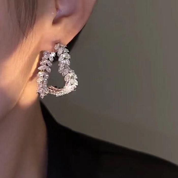 Wholesale Super Flash Zircon Wheat Ear Cross Love Earrings Women's Niche Design Front and Rear Wear Silver Needle Earrings Elegant Light Luxury Earrings