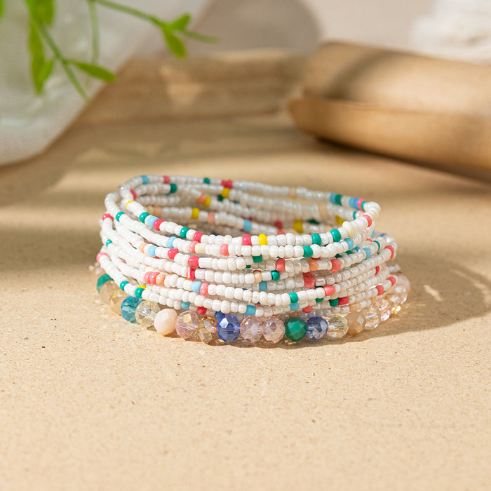 Wholesale Colored rice bead bracelet female multi-layer stacked elastic bracelet