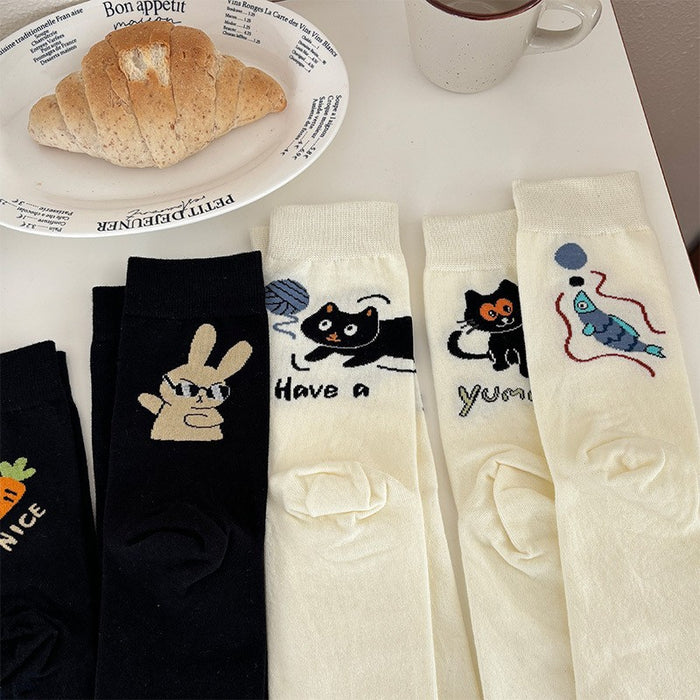 Wholesale Trendy, fun, cartoon, personalized, creative, design sense, asymmetrical left and right, mid tube socks, cartoon