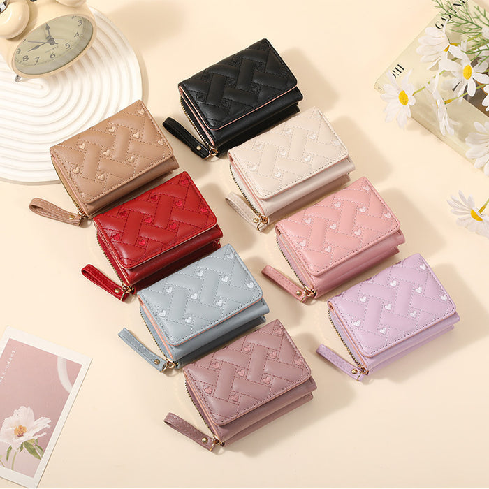 Wholesale Stylish Embroidered Love Short Wallet for Women PU Leather Trendy Accessory MOQ:3