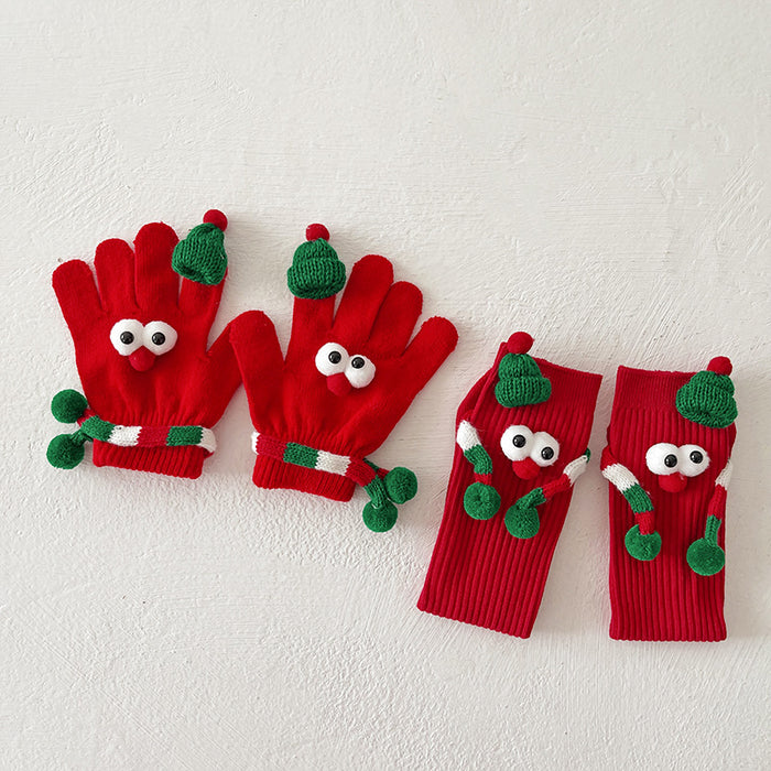 Wholesale Christmas gloves this year red children' s socks funny warm five-finger gloves
