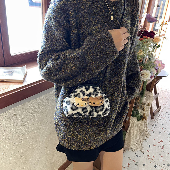Wholesale New cute plush leopard print mini shell bag for children, stylish mini crossbody bag