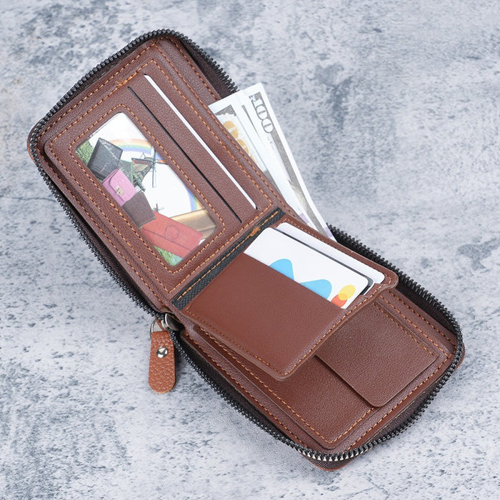 Wholesale Vintage Men' s Pu Leather Zipper Wallet Coin Purse Gift Boutique