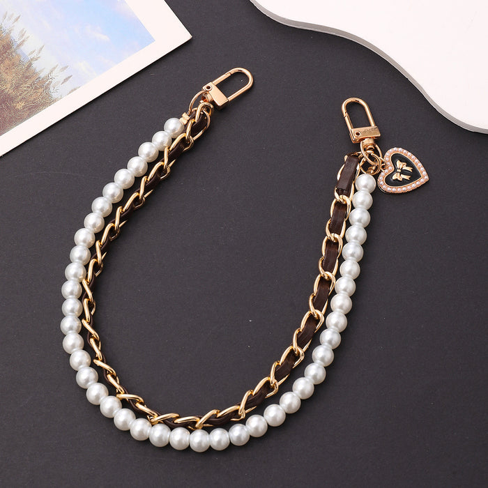 Wholesale Pearl Handheld Chain DIY Mobile Phone Case Accessories Metal Chain Keychains JDC-KC-GL003