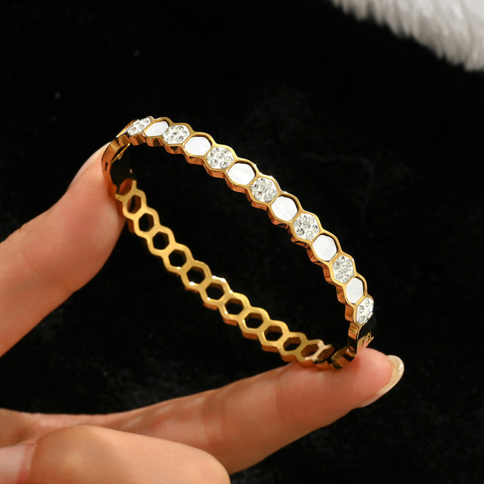 Wholesale Gold Tone Titanium Steel  Bangle Set With Rhinestone Row Trendy Jewelry Accessory For Party Or Everyday Gift