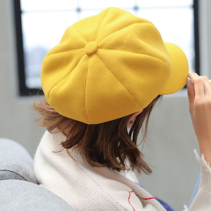 Wholesale Hat women's autumn and winter all-match octagonal hat woolen winter fashion beret