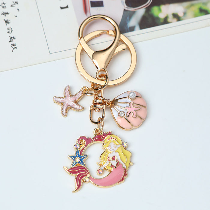 Wholesale shell starfish mermaid oil alloy keychain bag pendant