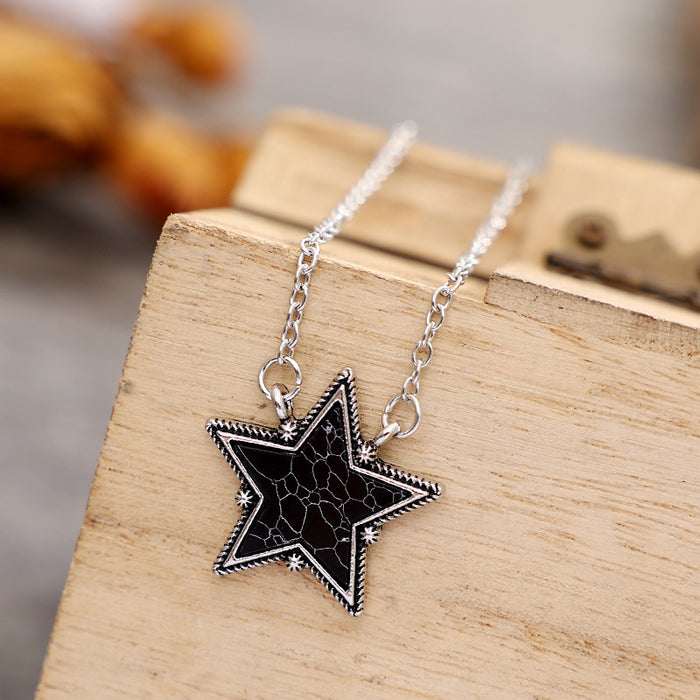Wholesale Western Big Five pointed Star Pine Stone Pendant Trendy Personalized Clavicle Chain Jewelry