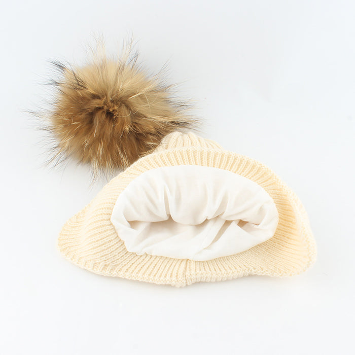 Wholesale Cross border children's knitted ear protection hat with plush inner lining for warmth
