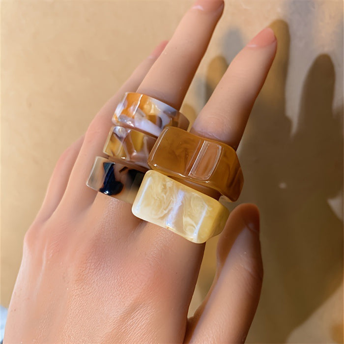 Wholesale Retro amber resin ring with minimalist ring and bracelet