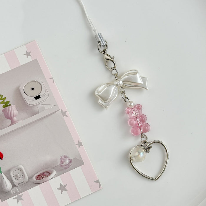 Wholesale Small niche design pendant with sweet bow, phone chain, pink teddy bear, car keychain, pendant