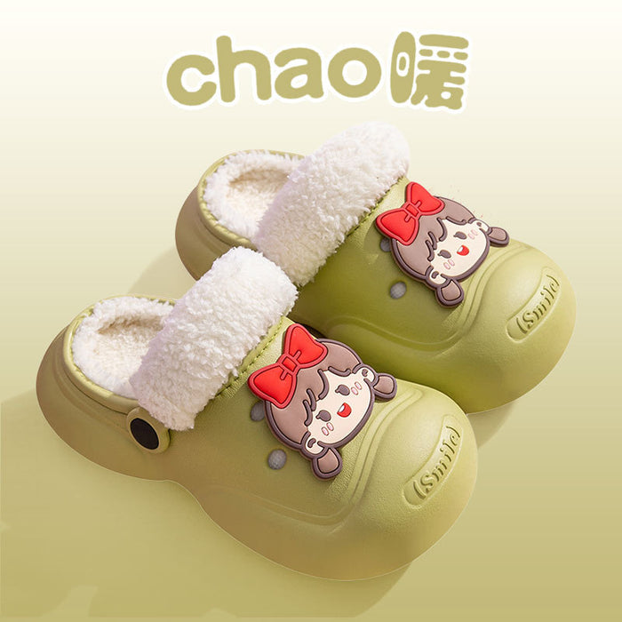 Wholesale Children' s cotton slippers winter  boys and girls home warm cotton shoes medium and big children cartoon outer wear plush shoes