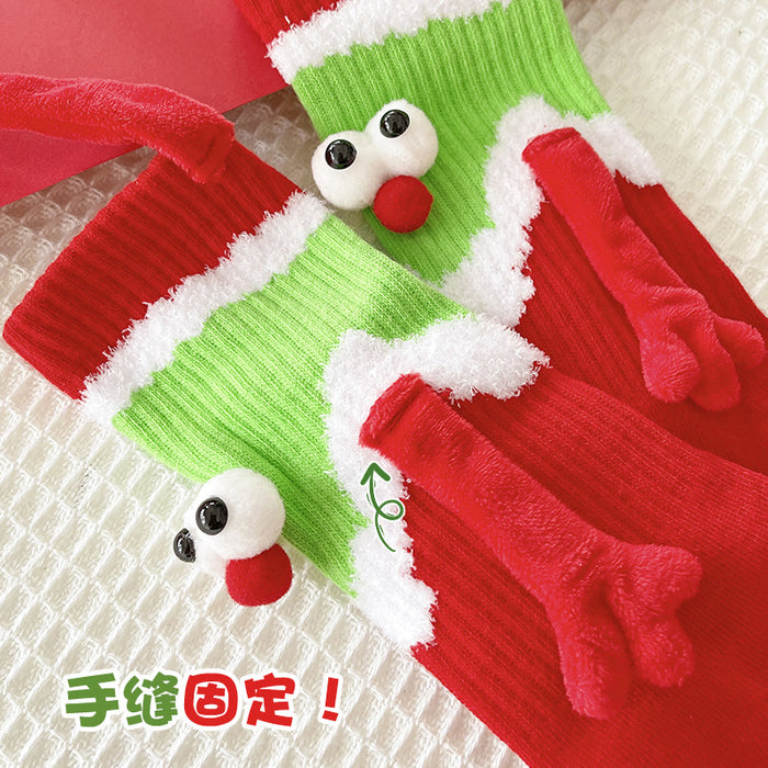 Wholesale Red magnetic Christmas hand socks female couple new year long cotton socks gift socks