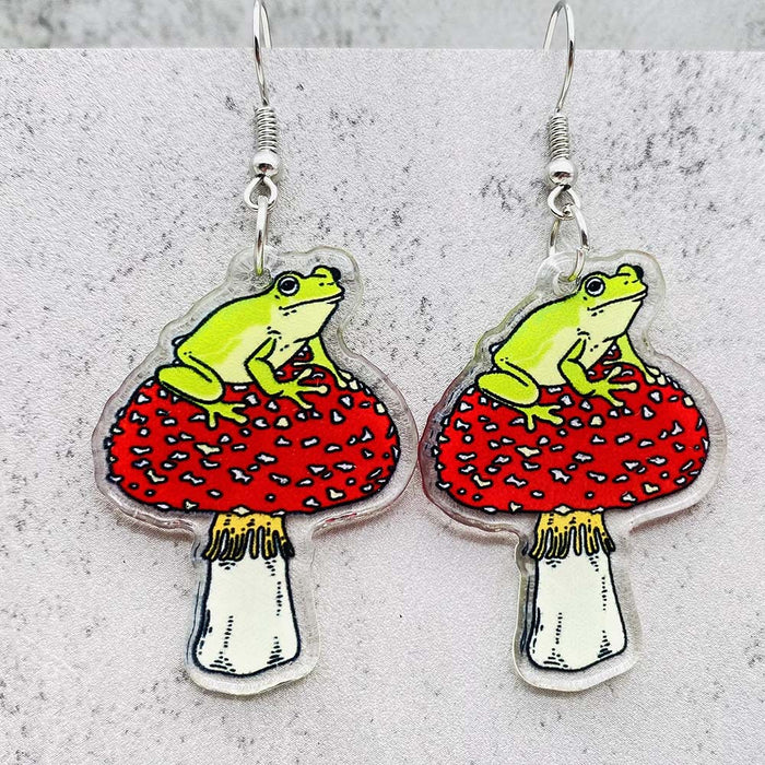 Wholesale Cartoon Cute Mushroom Frog Balloon Printed Pendant Acrylic Earrings JDC-ES-Chengy036