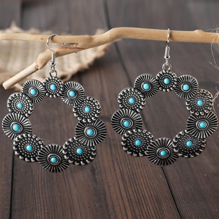 Wholesale Retro Western style turquoise decorated exaggerated earrings