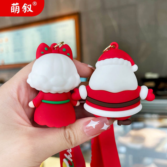 Wholesale Plastic Cartoon Keychain Christmas Couple Design Women' s Bag Charm Gift MOQ≥3