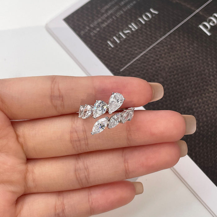 Wholesale Pure silver ring, women's high-end temperament, water droplet horse eye shaped high carbon diamond white lotus oath ring