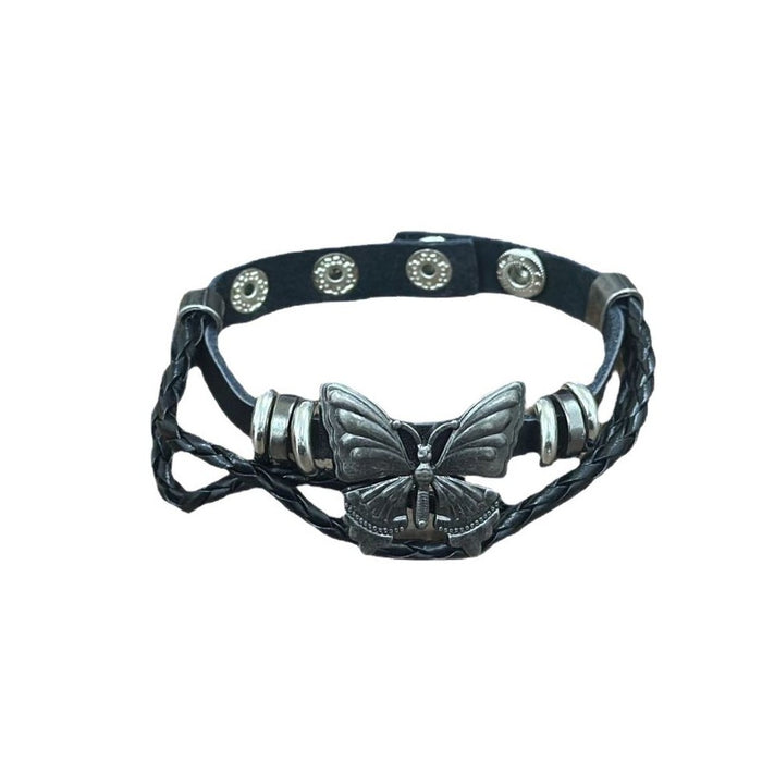 Wholesale  Retro Butterfly Punk Rock Girly Multi-Layer Leather Necklace