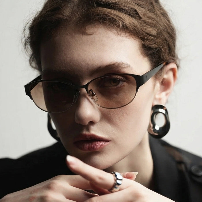Wholesale Metal Gold Frame Oval Sunglasses with UV400 - Trendy Punk Style Unisex Sun Protection
