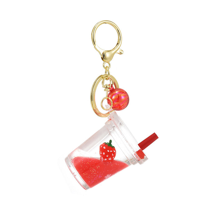 Wholesale Acrylic Oil Quicksand Bottle Color Beads Strawberry Fruit Keychain JDC-KC-ShuangD010