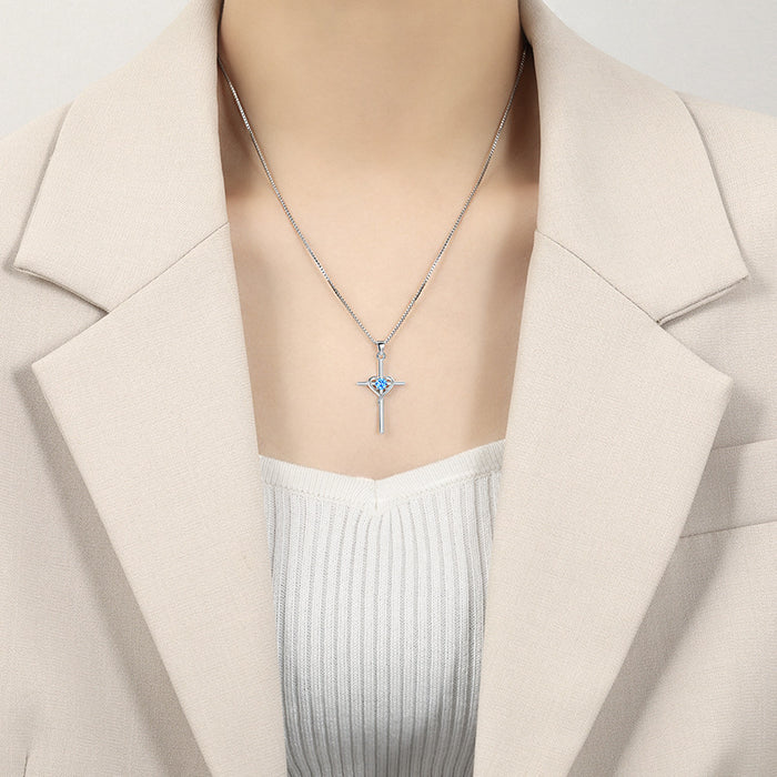 Wholesale heart-shaped stone clavicle chain  retro cold wind faith cross necklace