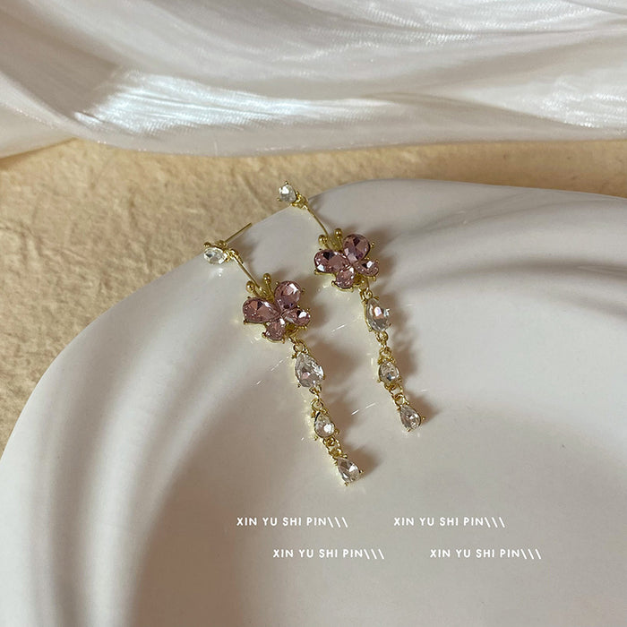 Wholesale Romantic and sweet zircon butterfly tassel earrings with diamond inlay, new niche design, exquisite and versatile ear accessories
