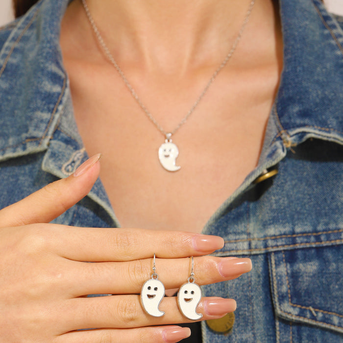 Wholesale Cartoon color oil dripping ghost necklace black and white ghost pendant personality simple cool niche  jewelry