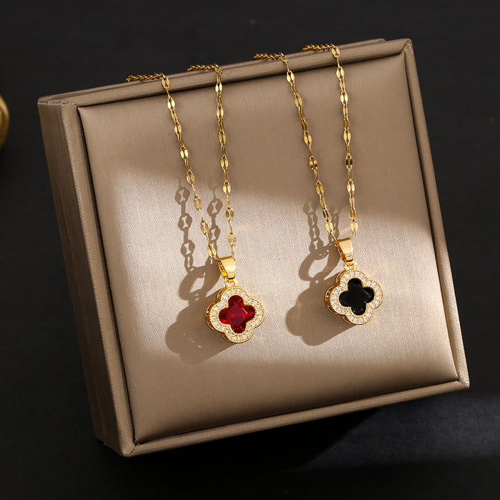 Wholesale Four-leaf clover diamond-encrusted titanium steel choker necklace