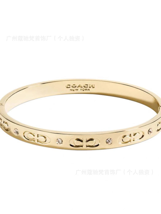 Wholesale New Double C Open Couple Bracelet with Female Letter Logo Engraved Bracelet and Male Gold Plated