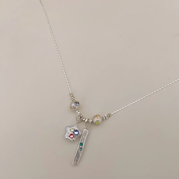 Wholesale silver color beaded cartoon angel necklace clavicle chain light luxury niche neck