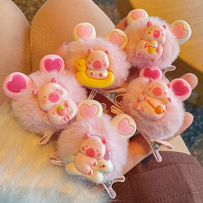 Wholesale 5pcs/ pack Cute Ear Hair Ball Headdress  Grabber Top Clip Little Girl Baby Korean Hairpin Hairpin