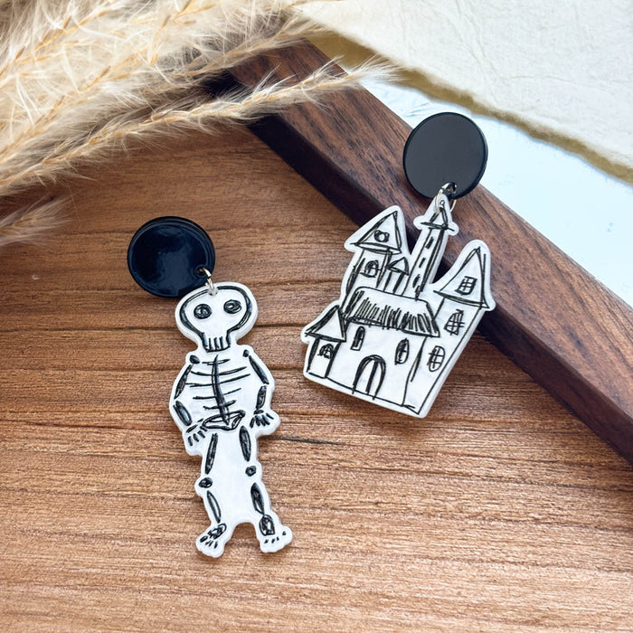 Wholesale Acrylic Halloween ghost house skeleton dark high-end ladies earrings