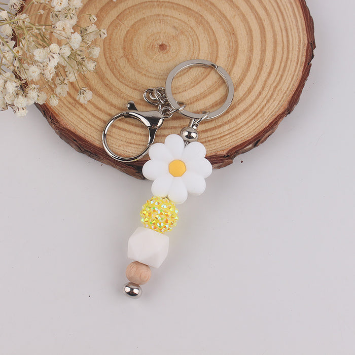 Wholesale Begonia  Flower Beaded Tassel Keychain Pendant Silicone Beads Handmade Bag Decoration Hanging