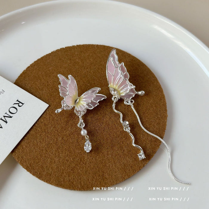 Wholesale Sweet asymmetrical butterfly tassel earrings, flower butterfly earrings, earrings, earrings