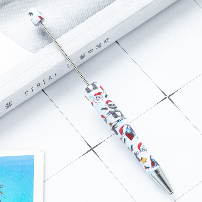 Wholesale Creative DIY plastic bead pen cartoon Christmas  bead ballpoint pen spot wholesale printed bead pen
