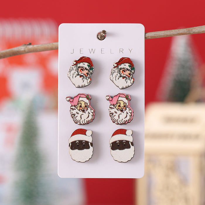Wholesale Christmas Wooden Earring Set Snowman Santa Design Fashion Accessory