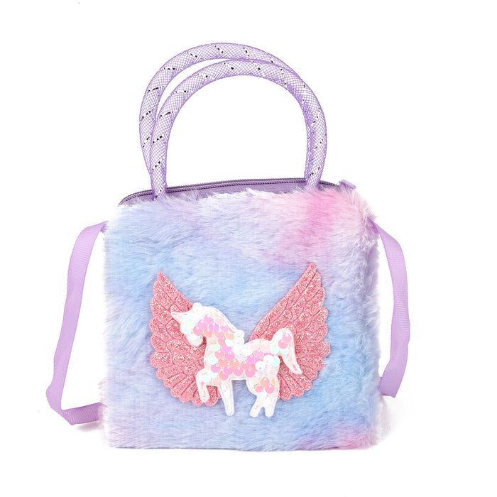 Wholesale Children' s Colorful Plush Unicorn Small Satchel Shoulder Bag
