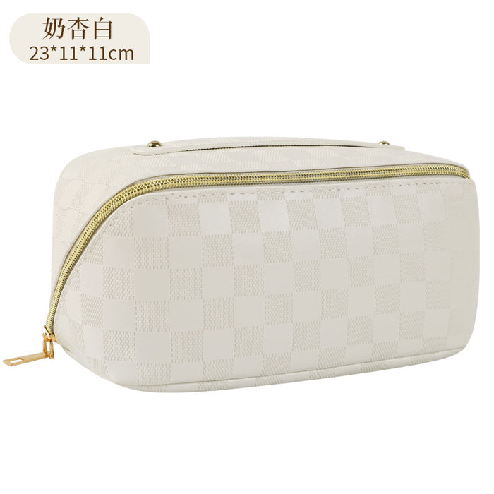 Wholesale PU Leather Makeup Bag Checkered Pillow Bag Large Capacity Toilet Bag Multi functional Waterproof Storage Bag