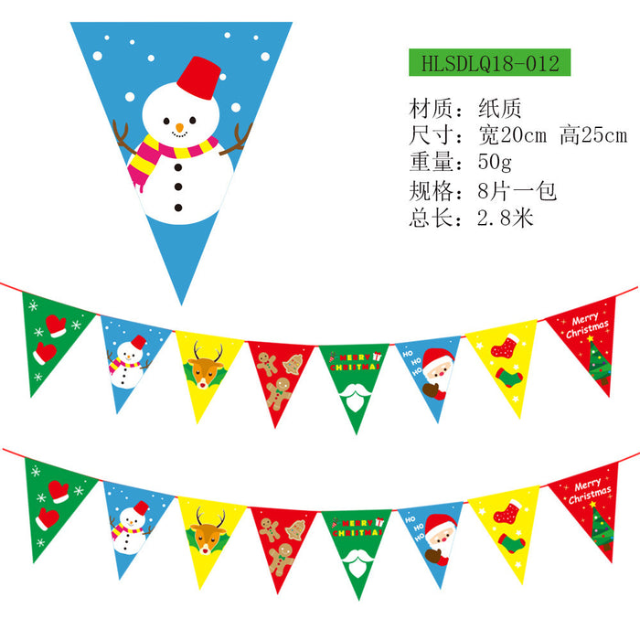 Wholesale Christmas Decorations Christmas Pull Flag Hanging Flag Holiday Banner Party Decoration Paper Cartoon Christmas Pull Flower String Flag