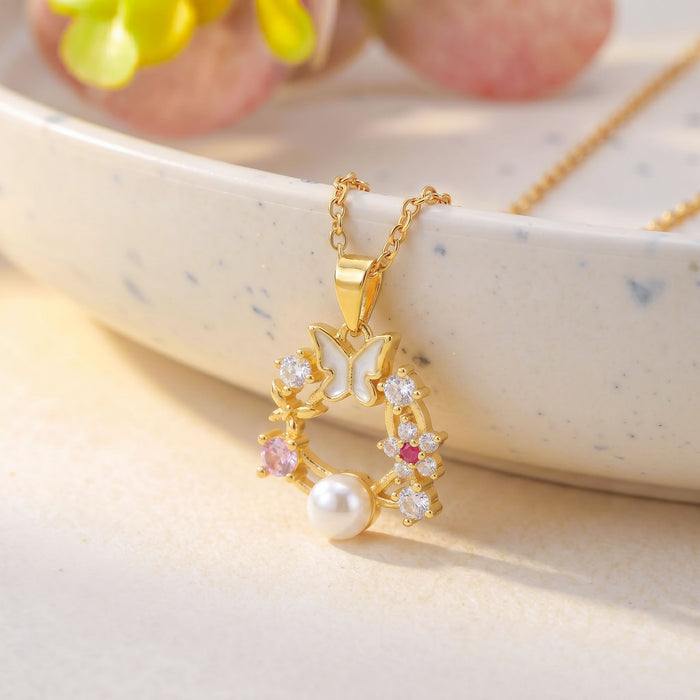 Wholesale Flower Butterfly Pendant Necklace Titanium Steel Gold Plated Jewelry Accessory