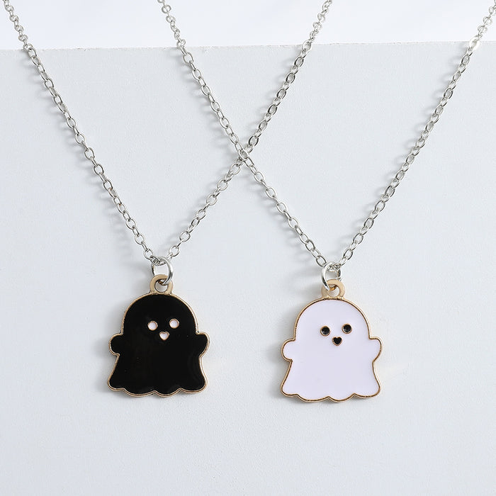 Wholesale Cartoon color oil dripping ghost necklace black and white ghost pendant personality simple cool niche  jewelry