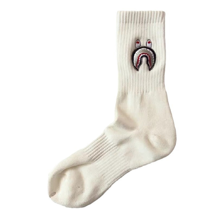 Wholesale Medium length towel bottom socks, high top sports long tube, embroidered white