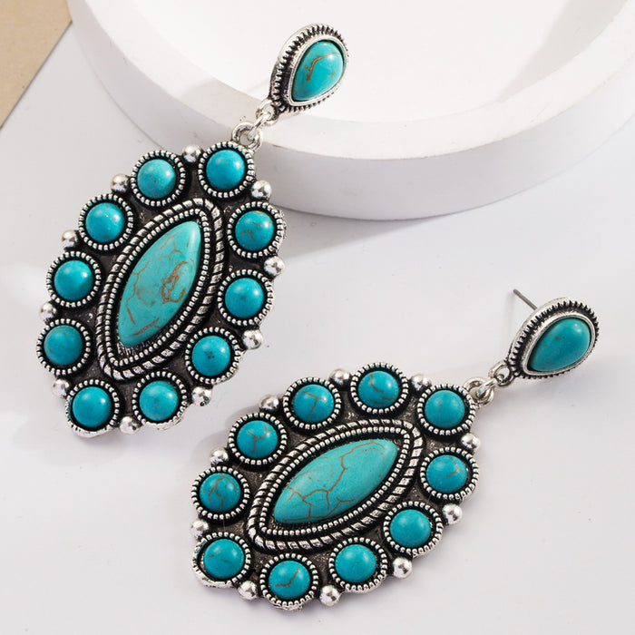 Wholesale Geometric turquoise leather statement earrings